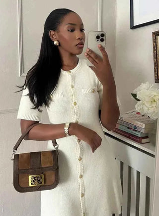 Ribbed Button - Front Mini - Kleid - Cecile LavelleSchwarz