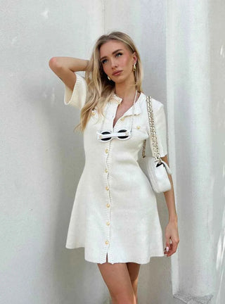 Ribbed Button - Front Mini - Kleid - Cecile LavelleSchwarz