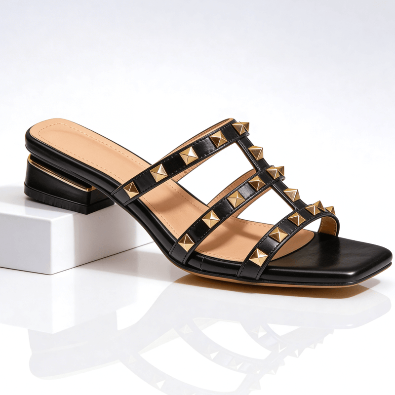 Women's strappy sandals with studs and heels