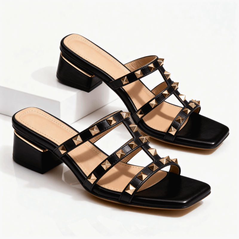 Women's strappy sandals with studs and heels