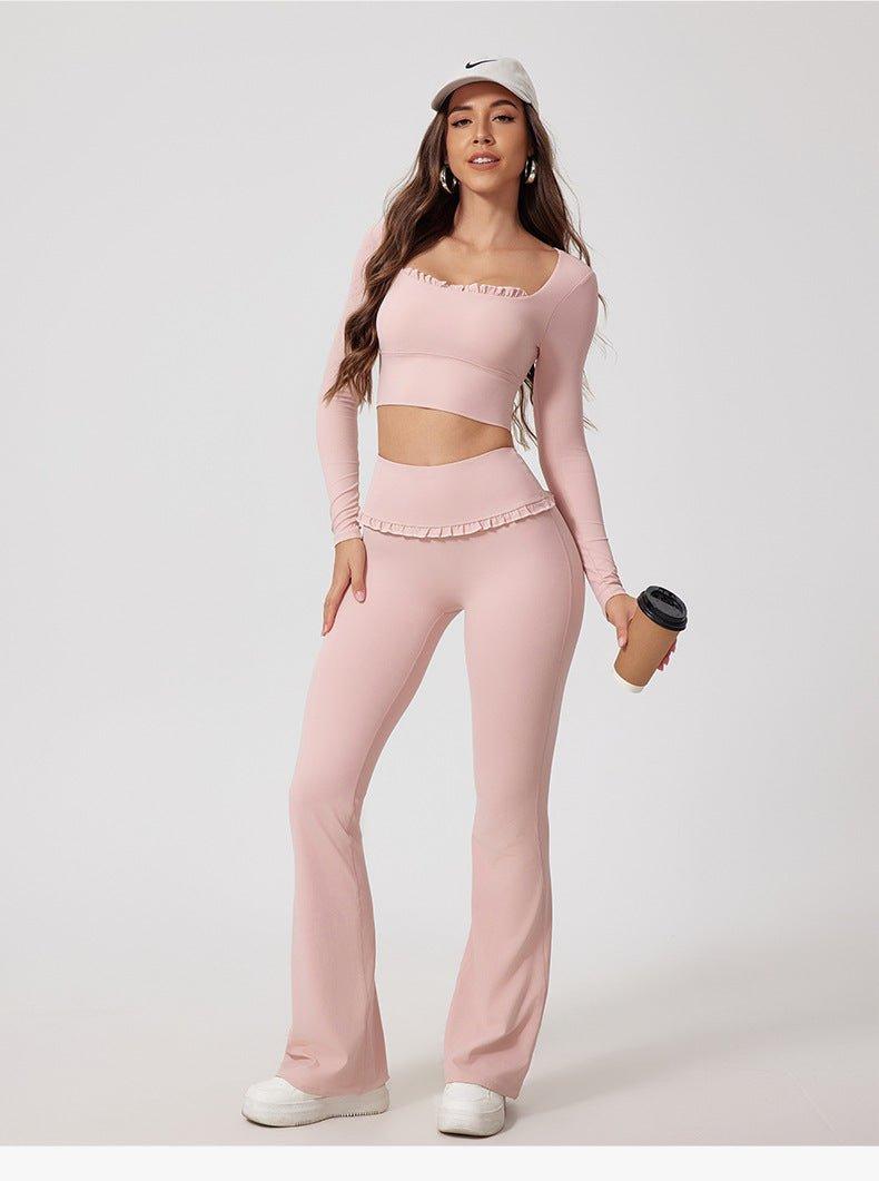 Rina – Flared Yoga Pants mit Rüschendetail & High Waist