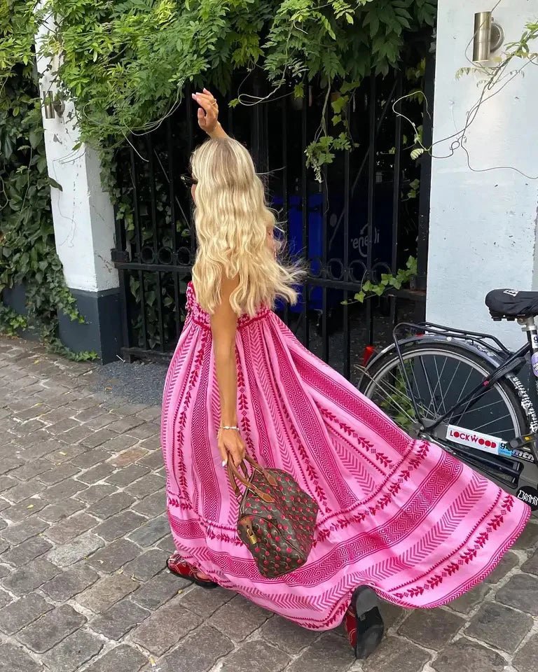 Rosa Sommer Boho Maxi Dress with Pattern