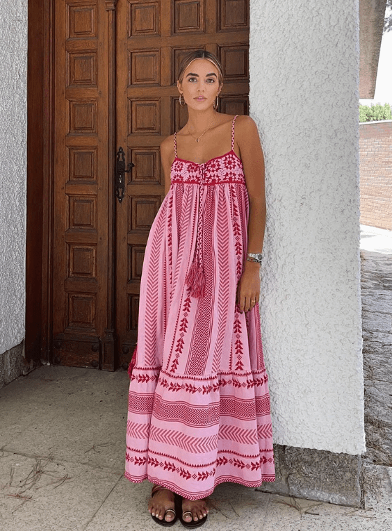 Rosa Sommer Boho Maxi Dress with Pattern