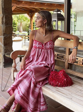 Rosa Sommer Boho Maxi Kleid Mit Muster - Cecile LavelleRosa