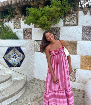 Rosa Sommer Boho Maxi Kleid Mit Muster - Cecile LavelleRosa