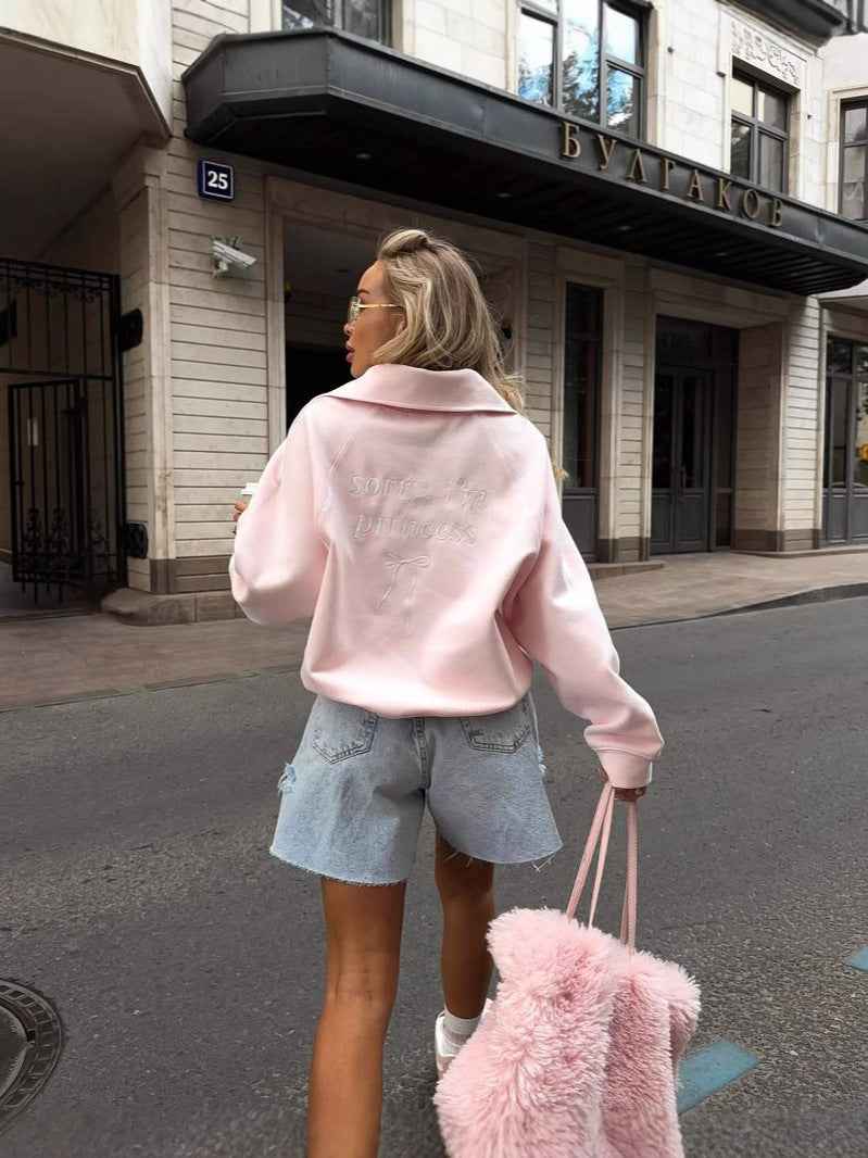 Pink sweatshirt for women with zipper
