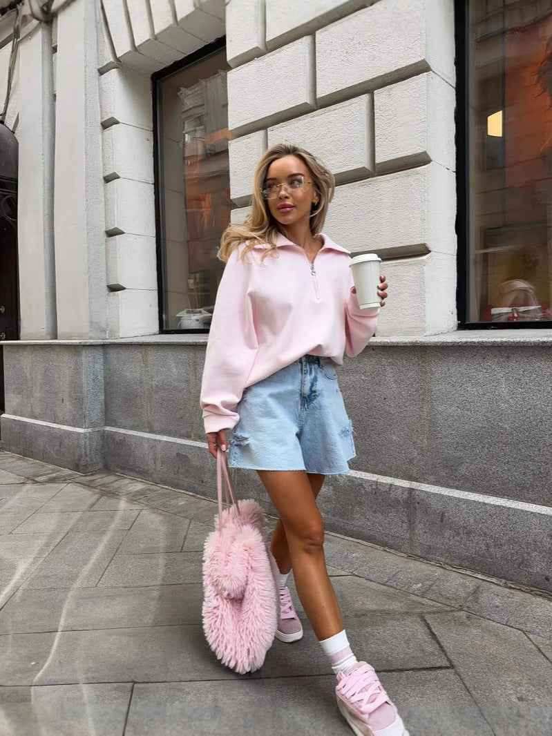 Pink sweatshirt for women with zipper