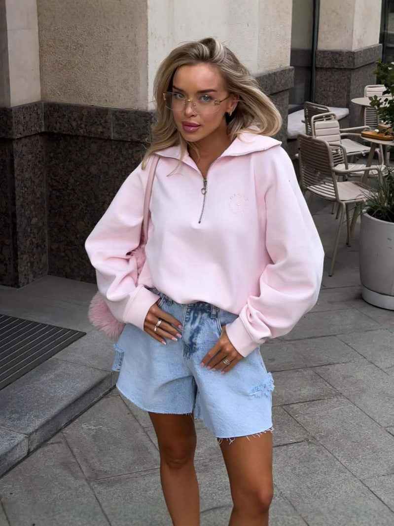 Pink sweatshirt for women with zipper