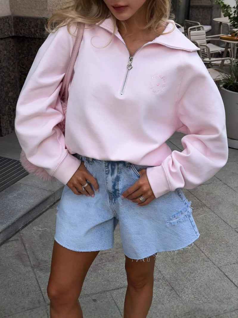 Pink sweatshirt for women with zipper