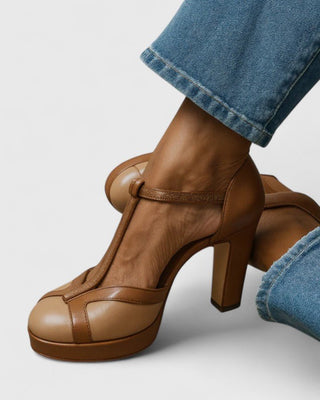 Runde High Heels Mit Knöchelriemen Und Schnalle - Cecile LavelleBraun