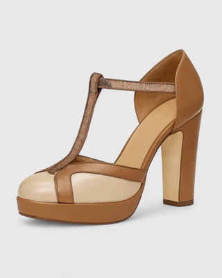 Runde High Heels Mit Knöchelriemen Und Schnalle - Cecile LavelleHellbraun