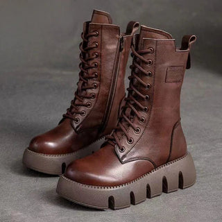 Schnürstiefel Damen mit Dicker Sohle in Braun