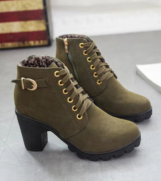 Schnürstiefel Damen mit Schnalle in Armeegrün
