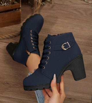 Schnürstiefel Damen mit Schnalle in Blau