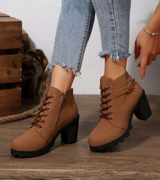 Schnürstiefel Damen mit Schnalle in Braun