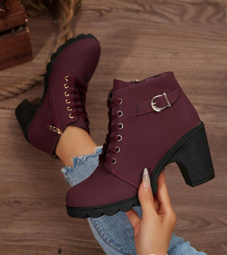 Schnürstiefel Damen mit Schnalle in Burgund