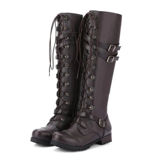Schnürstiefel Damen mit Schnallen in Braun