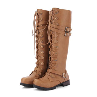 Schnürstiefel Damen mit Schnallen in Gelb