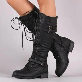 Schnürstiefel Damen mit Schnallen in Schwarz
