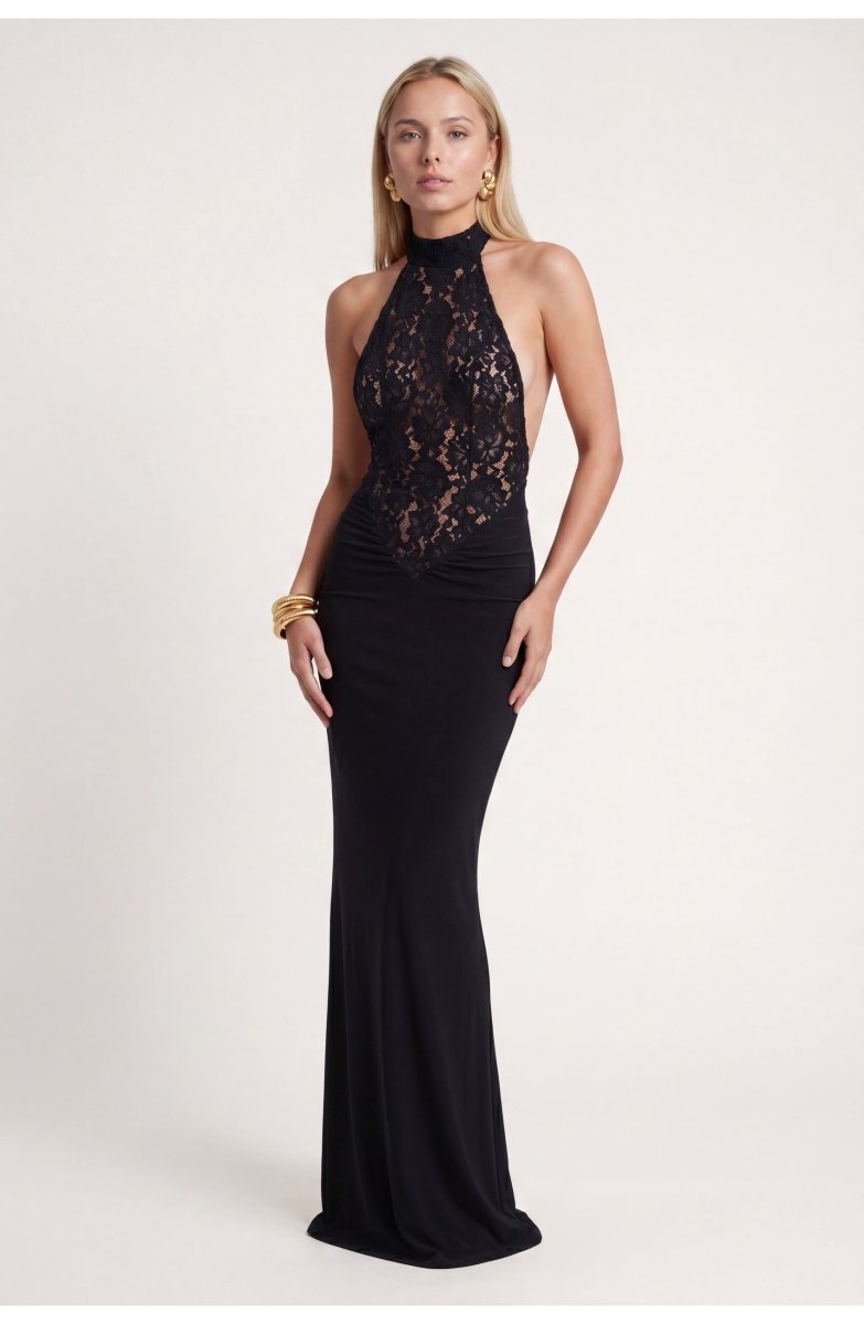 Black Lace Maxi Dress for Wedding Guests