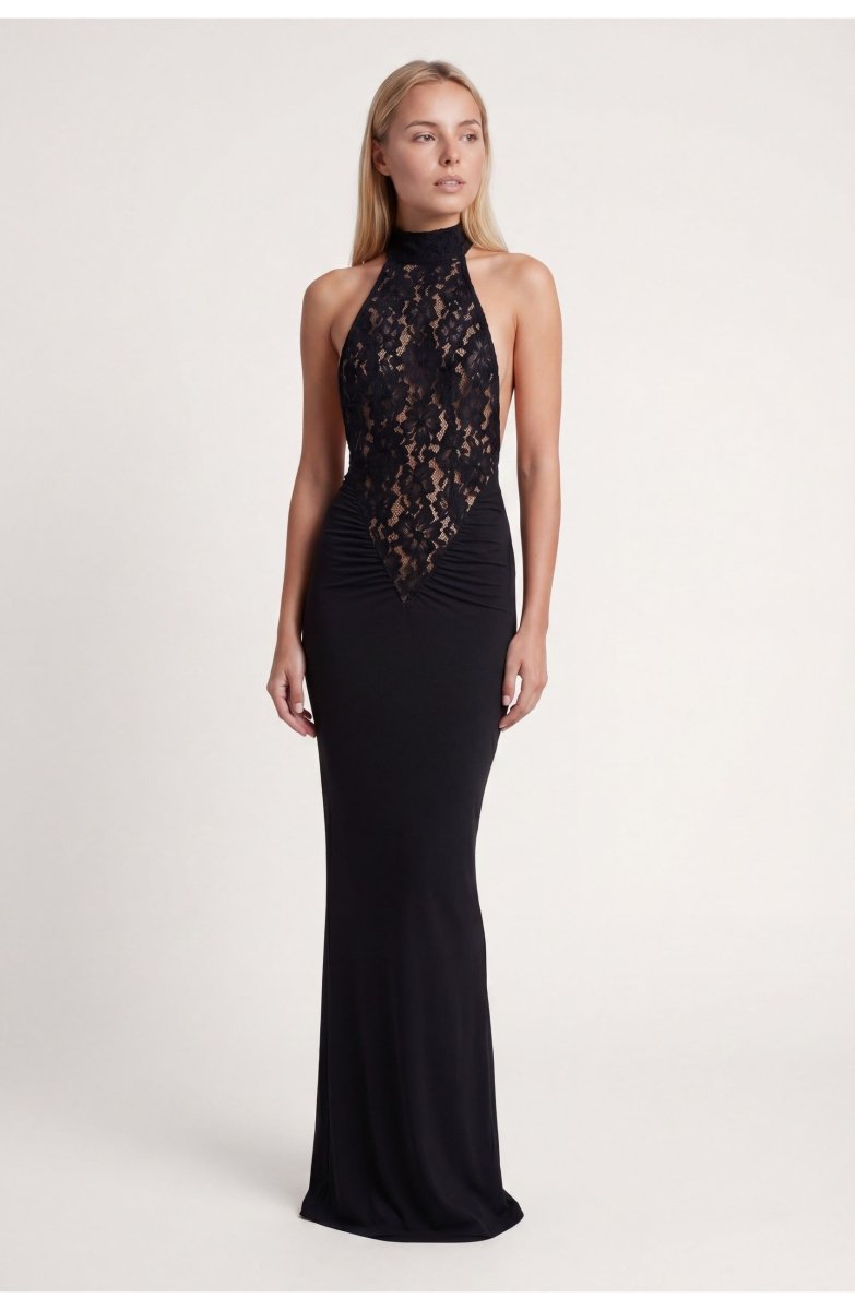Black Lace Maxi Dress for Wedding Guests