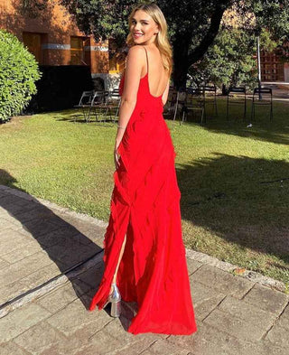 Valentina – Maxikleid mit Volants und Spaghettiträgern