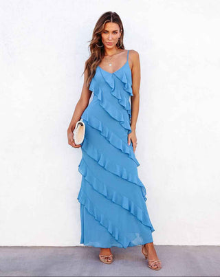 Valentina – Maxikleid mit Volants und Spaghettiträgern