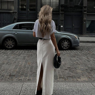 Siena – Maxirock mit Schlitz und hoher Taille in Off - White - Cecile LavelleWeiß