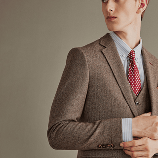 Slim Fit Fischgrät Dreiteiler Für Hochzeit Und Gala - Cecile LavelleBraun