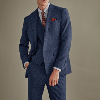 Slim Fit Fischgrät Dreiteiler Für Hochzeit Und Gala - Cecile LavelleMarineblau
