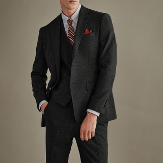 Slim Fit Fischgrät Dreiteiler Für Hochzeit Und Gala - Cecile LavelleSchwarz