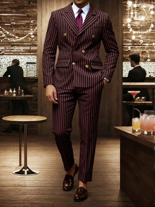 Slim Fit Nadelstreifen Anzug für die Hochzeit - Cecile LavelleBordeaux