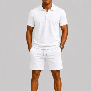 Slim Fit Sommer Zweiteiler Mit Polohemd Und Shorts - Cecile LavelleWeiß