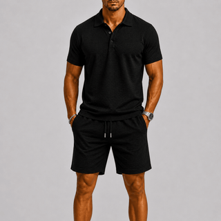 Slim Fit Sommer Zweiteiler Mit Polohemd Und Shorts - Cecile LavelleSchwarz