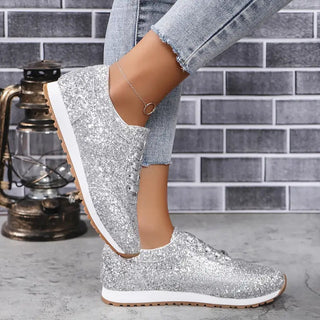 Sneaker Damen Schnürschuh in Silber