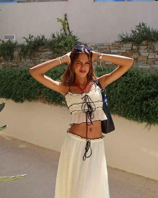 Sofia – Zweiteiliges Boho - Set mit Rüschen und Schnürdetails - Cecile LavelleWeiß