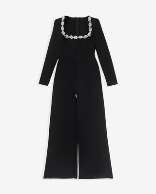 solène – velvet schwarzer Jumpsuit mit Strass - Dekolleté - Cecile LavelleSchwarz