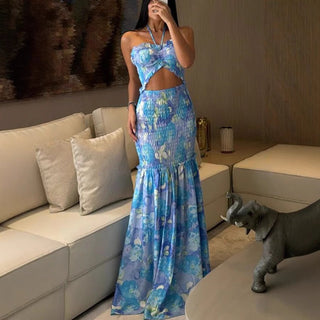 Sommer Maxikleid mit floralem Muster und Cut - Out - Cecile LavelleHellblau