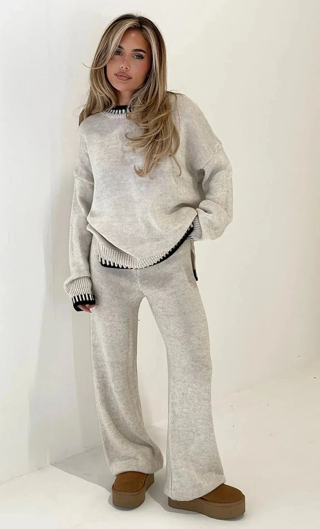 Nova – Strick Zweiteiler Damen mit Kontrast-Saum & weitem Bein