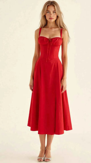 Sophie – Feminines Korsett Midikleid mit Sweetheart - Ausschnitt - Cecile LavelleRot