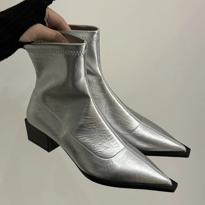 Spitze Stiefel Damen Blockabsatz