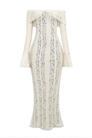 Spitzen - Maxikleid mit Raffung - Cecile LavelleWeiß