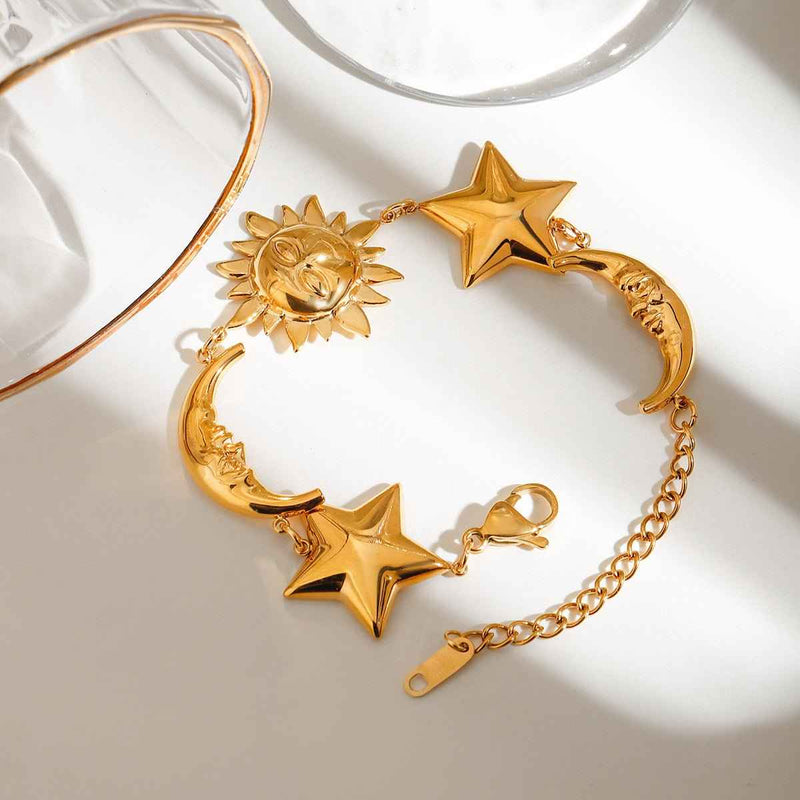 Stella – Bracelet with sun, moon, and stars in a celestial design