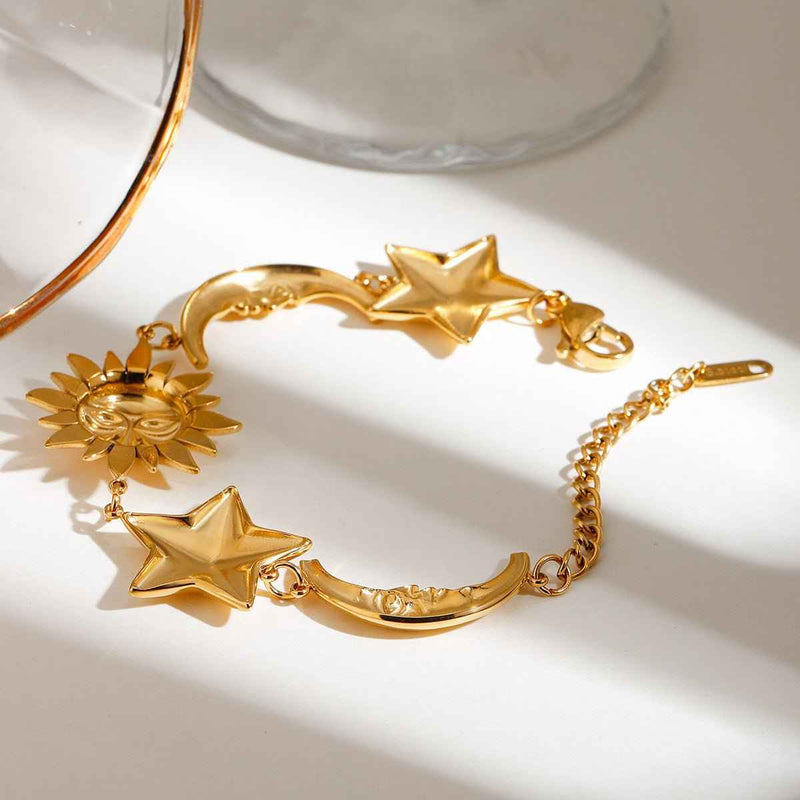 Stella – Bracelet with sun, moon, and stars in a celestial design