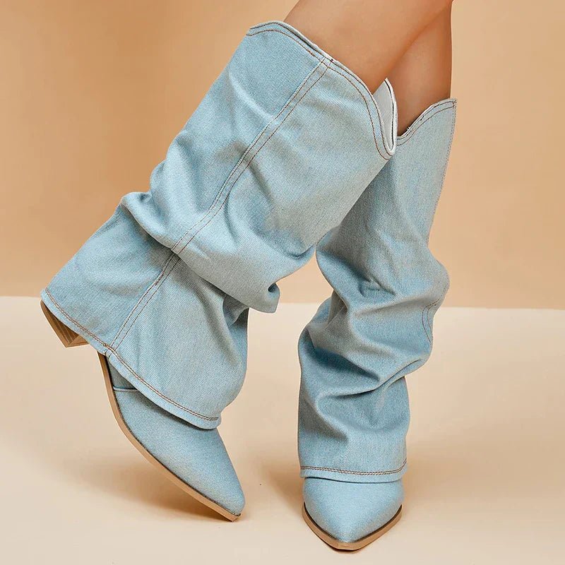 Women's Boots with Ruched Shaft and Block Heel