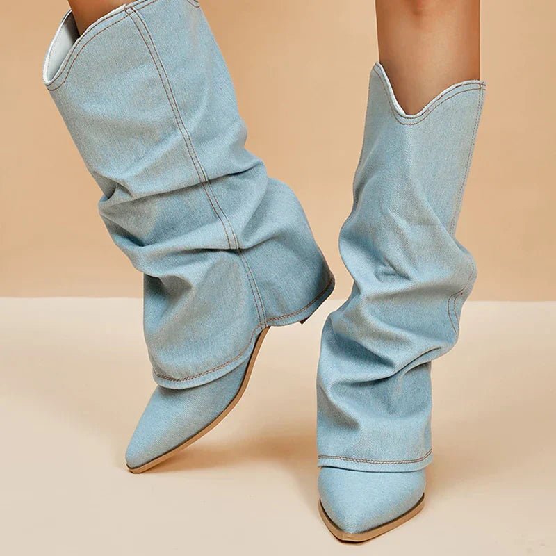 Women's Boots with Ruched Shaft and Block Heel