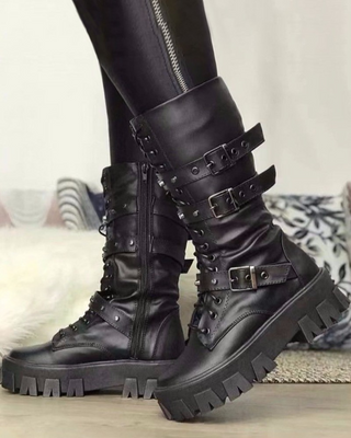 Stiefel Damen mit Schnallen in Schwarz