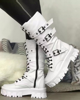 Stiefel Damen mit Schnallen in Weiß