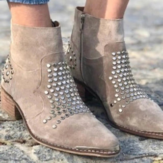 Stiefelette Damen Kaki mit Nieten