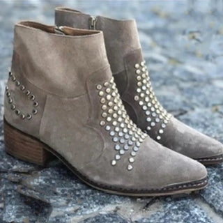 Stiefelette Damen Kaki mit Nieten